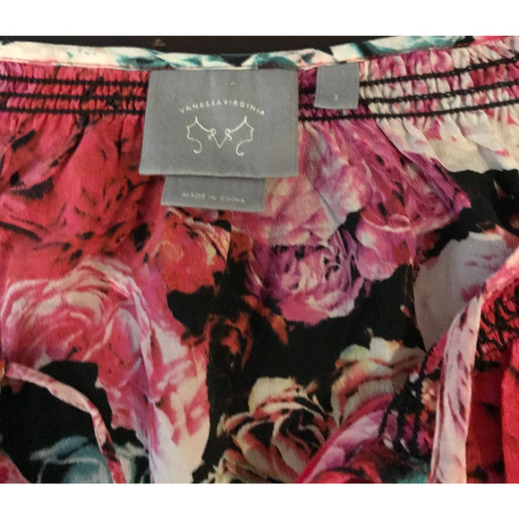 Anthropologie Vanessa Virginia Captured Rose Print Silk Peasant Blouse - Size SM - Picture 6 of 10